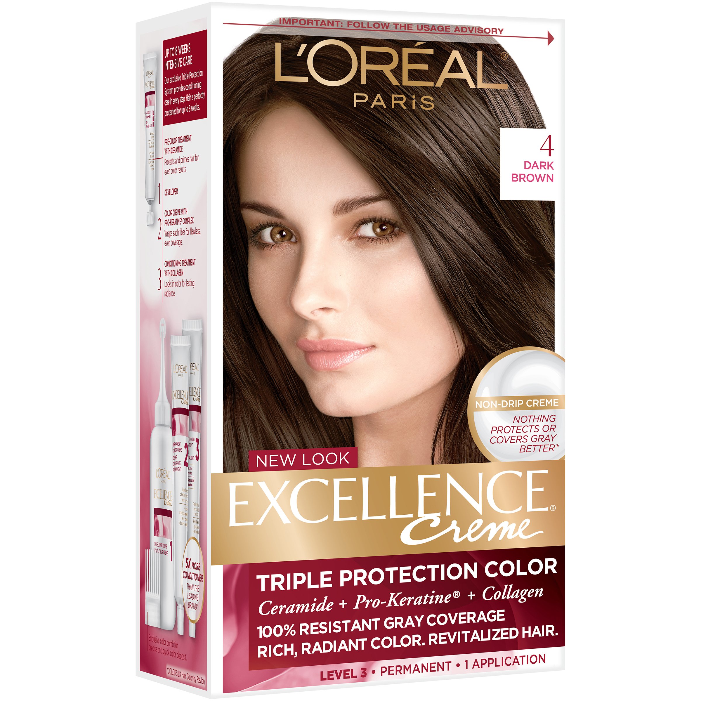 L'Oréal Paris Excellence Créme Permanent Hair Color, 4 Dark Brown - Shop  Hair Care at H-E-B