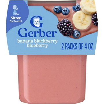 Gerber Stage 2 Baby Food - Banana Blackberry & Blueberry, 4 oz Tubs, 2 pk