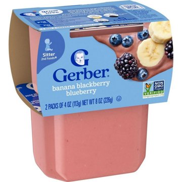 Gerber Stage 2 Baby Food - Banana Blackberry & Blueberry, 4 oz Tubs, 2 pk