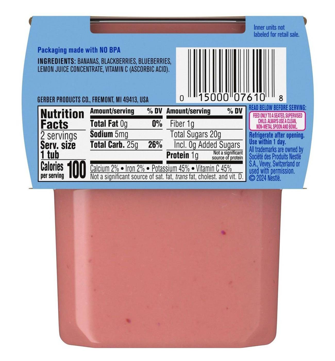 Gerber Stage 2 Baby Food - Banana Blackberry & Blueberry, 4 oz Tubs; image 6 of 8