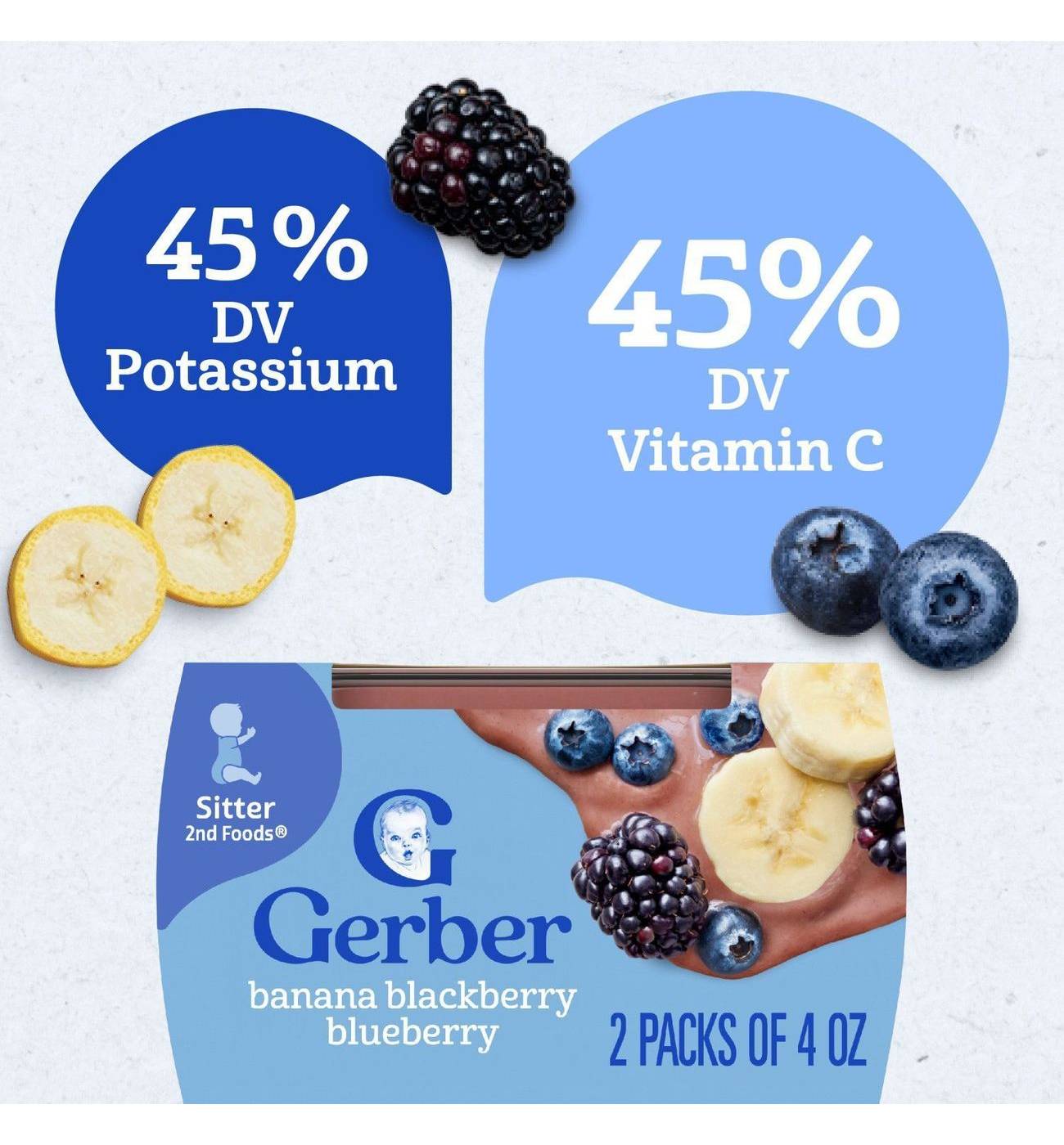 Gerber Stage 2 Baby Food - Banana Blackberry & Blueberry, 4 oz Tubs; image 8 of 8