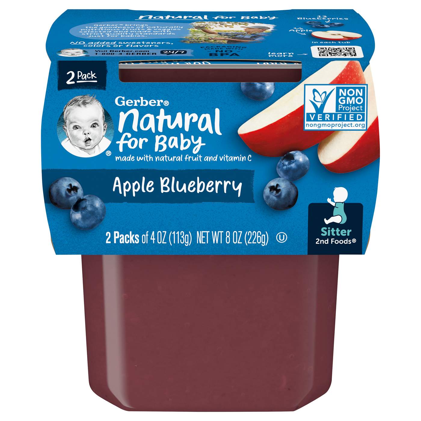 Gerber Natural for Baby 2nd Foods - Apple & Blueberry; image 1 of 2