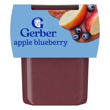 Gerber Stage 2 Baby Food - Apple Blueberry, 4 oz Tubs