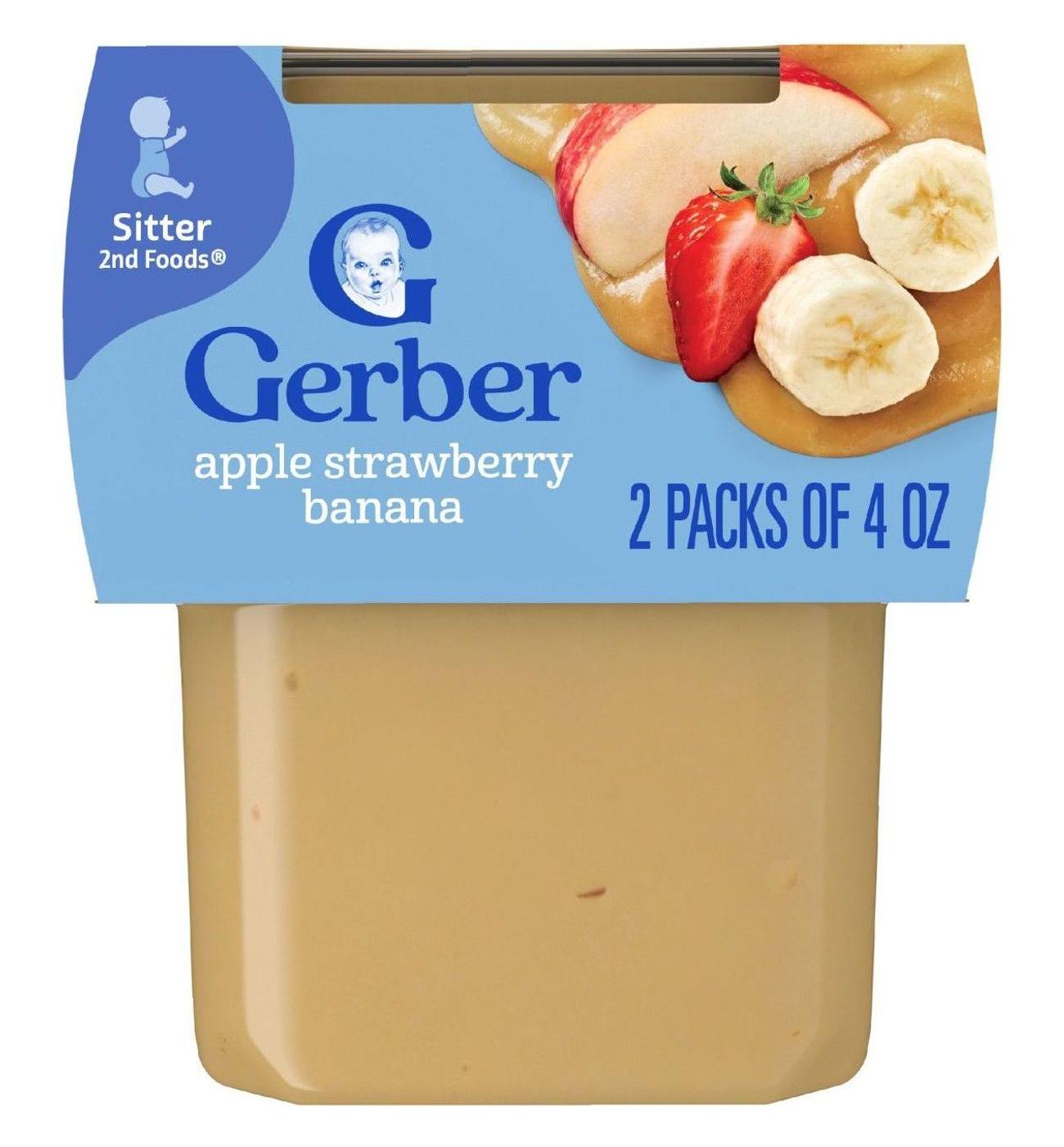 Gerber Stage 2 Baby Food - Apple Strawberry & Banana, 4 oz Tubs; image 1 of 4