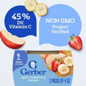 Gerber Stage 2 Baby Food - Apple Strawberry & Banana, 4 oz Tubs, 2 pk