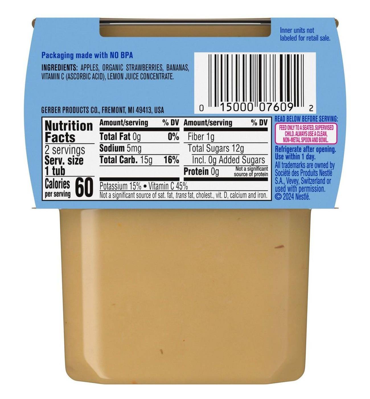 Gerber Stage 2 Baby Food - Apple Strawberry & Banana, 4 oz Tubs; image 4 of 4