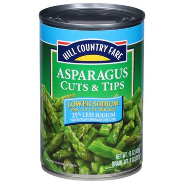 Hill Country Fare Lower Sodium Asparagus Cuts & Tips, 15 oz