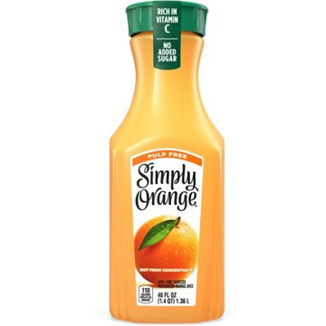 Simply Orange Pulp Free 100% Pure Squeezed Orange Juice, 46 oz