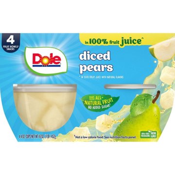 Dole Fruit Bowls - Diced Pears in 100% Juice, 4 ct
