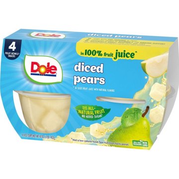 Dole Fruit Bowls - Diced Pears in 100% Juice, 4 ct