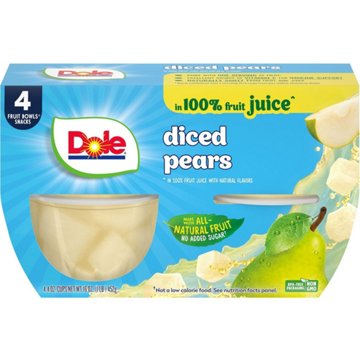 Dole Fruit Bowls - Diced Pears in 100% Juice, 4 ct