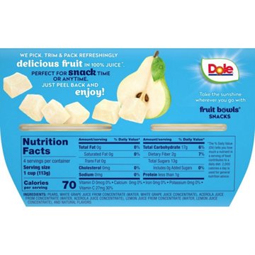 Dole Fruit Bowls - Diced Pears in 100% Juice, 4 ct