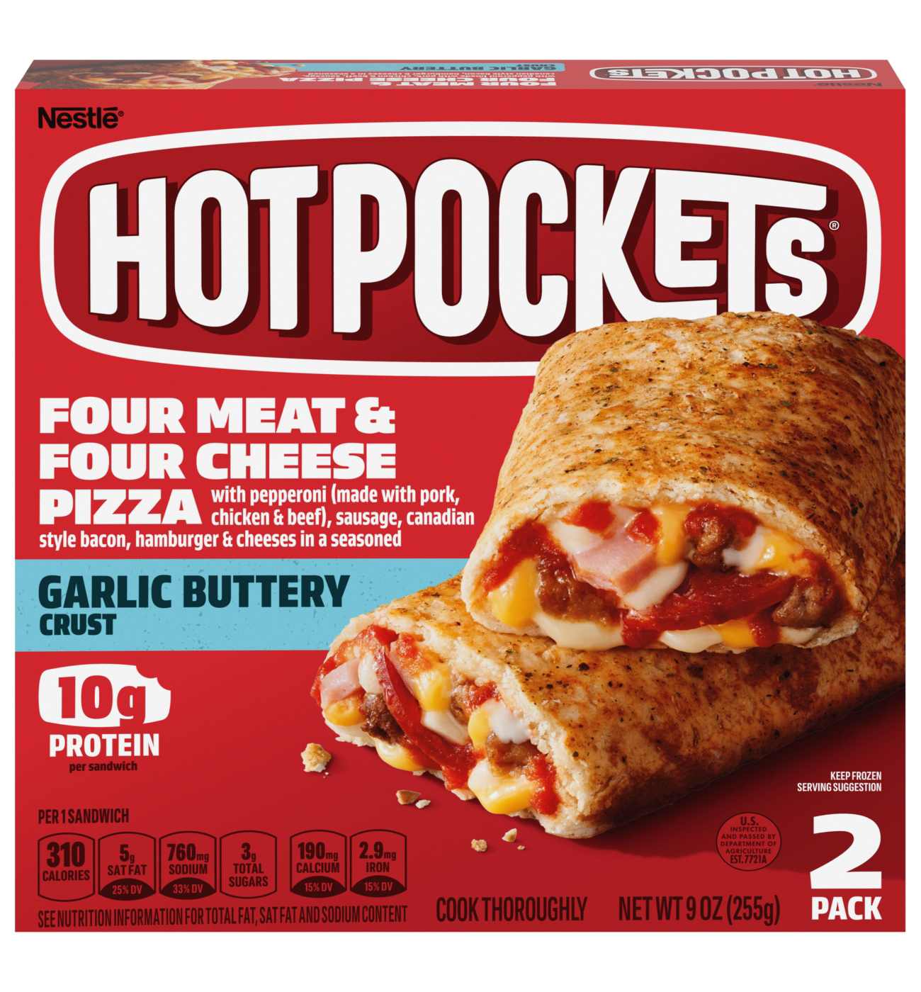 Hot Pockets High Protein Four Meat & Four Cheese Pizza Frozen Sandwiches; image 1 of 4