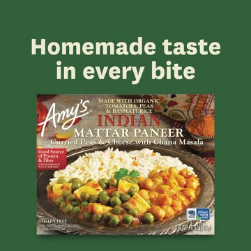 Amy's 13g Protein Indian Mattar Paneer Frozen Meal
