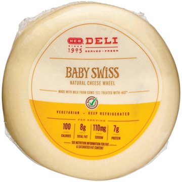 H-E-B Deli Baby Swiss Cheese, Custom Sliced, lb