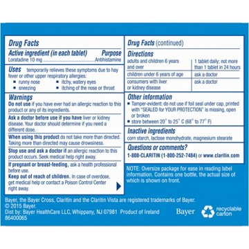Claritin 24-Hour Non-Drowsy 10 mg Loratadine Antihistamine Allergy Tablets