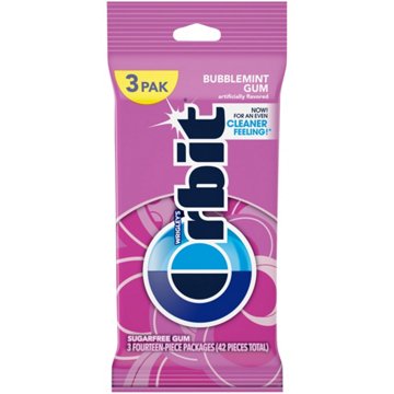 Orbit Bubblemint Sugar Free Chewing Gum, 3 pk, 42 pc