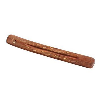 Windrose Trading Brass Vine & Leaf Triloka Wood Incense Holder, 10"