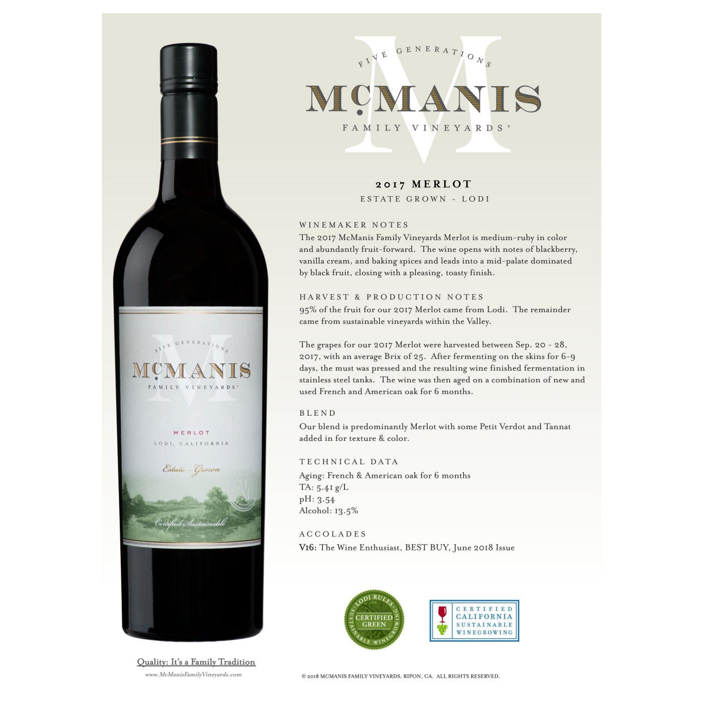 McManis Family Vineyards Merlot; image 2 of 4