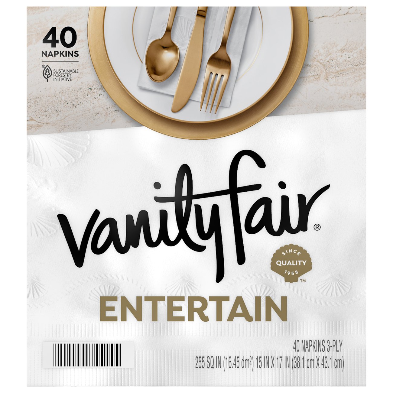 Vanity Fair Entertain Disposable Paper Napkins, White, 40 Count 