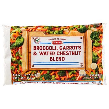 H-E-B Frozen Broccoli, Carrot & Water Chestnut Blend, 16 oz