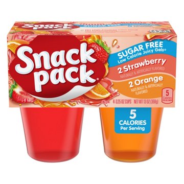 Snack Pack Sugar Free Strawberry & Orange Juicy Gels Cups, 4 ct