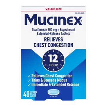 Mucinex 12-Hour Chest Congestion Expectorant Tablets, 40 ct