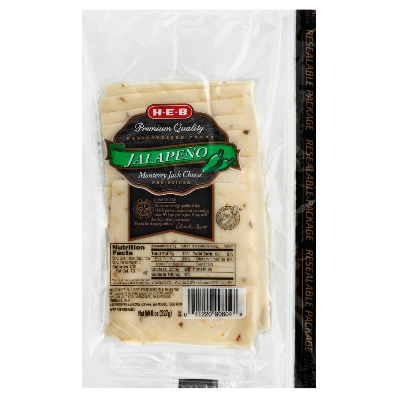 HEB Delicatessen Foods Jalapeno Monterey Jack Cheese PreSliced