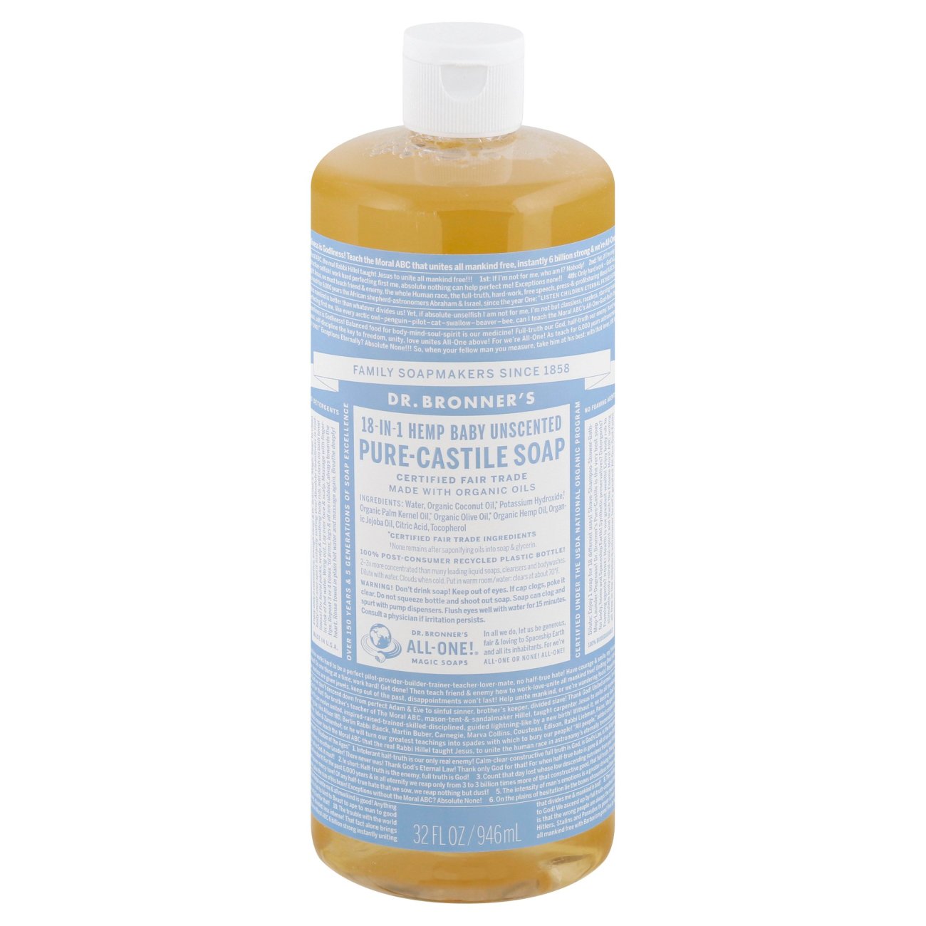 Dr Bronner S 18 In 1 Hemp Baby Unscented Pure Castile Soap Shop Bath Hair Care At H E B