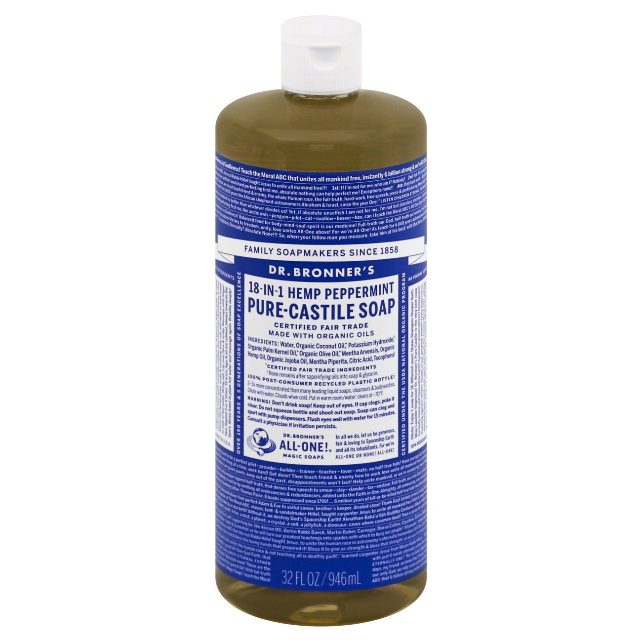 Dr. Bronner's 18In1 PureCastile Soap Hemp Peppermint Shop Body