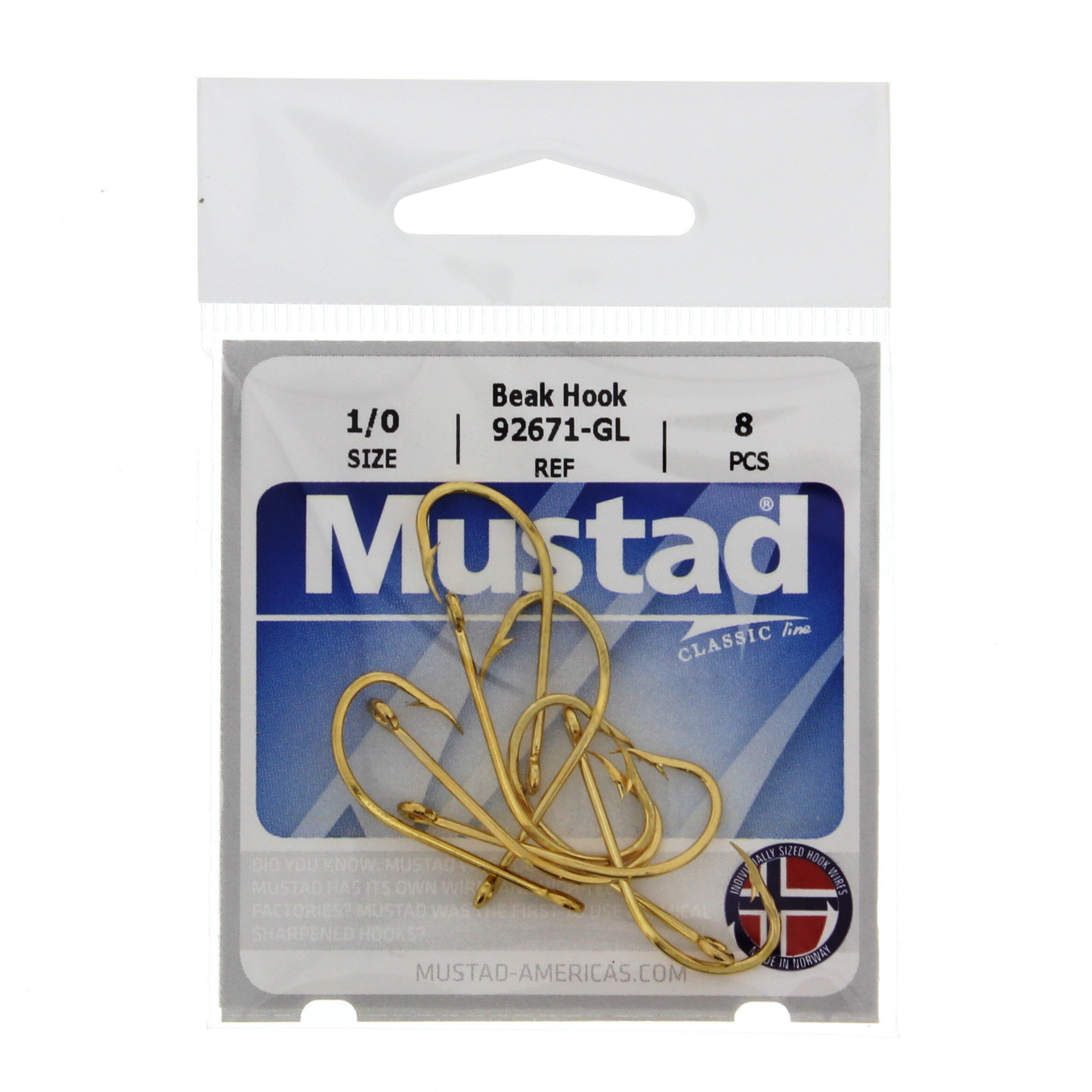 Mustad 92671-GL Gold Beak Hook, Size 1/0