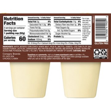 Snack Pack Sugar Free Vanilla Pudding Cups, 4 ct