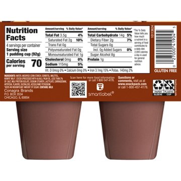 Snack Pack Sugar Free Chocolate Pudding Cups, 4 ct