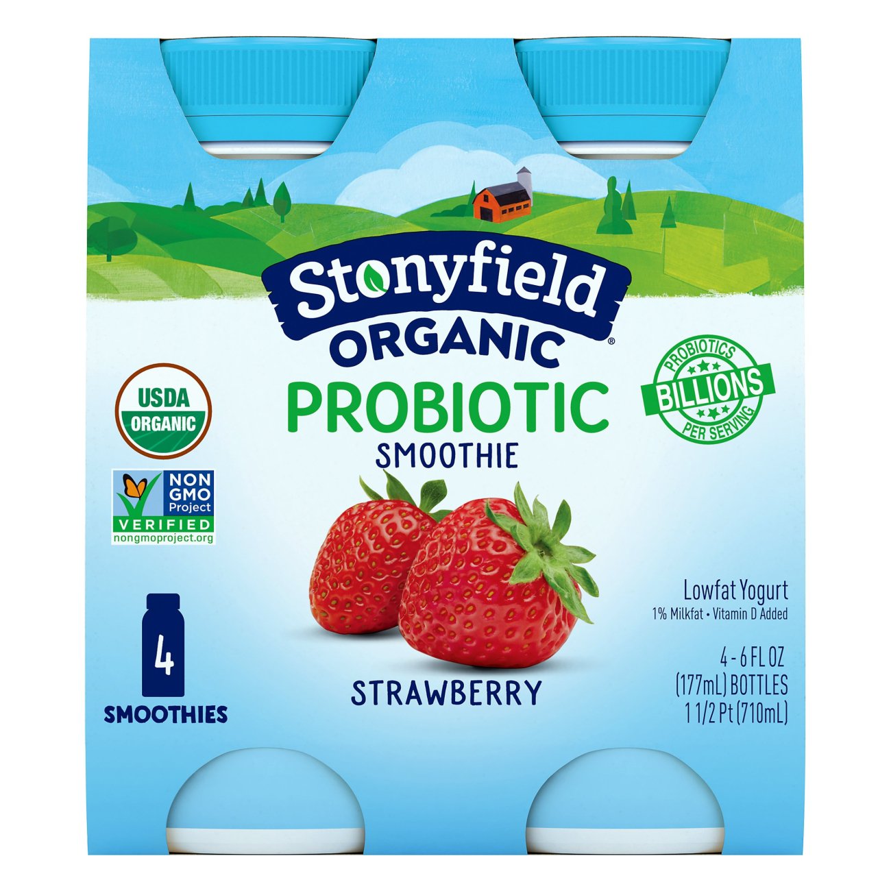 Stonyfield Organic Low-Fat Strawberry Probiotic Smoothie 6 Oz Bottles ...