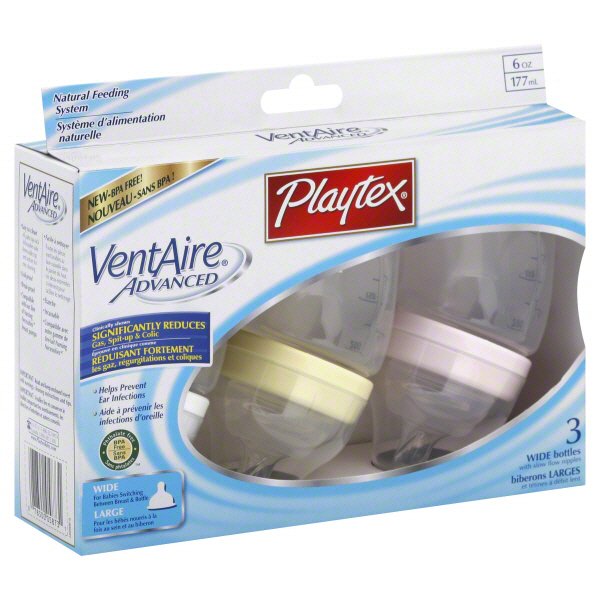 Playtex VentAire Advanced Wide With Slow Flow Nipple Bottles 6 oz