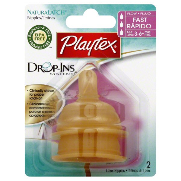 Playtex Drop-Ins System Fast Flow NaturaLatch Latex Nipples (3-6 ...