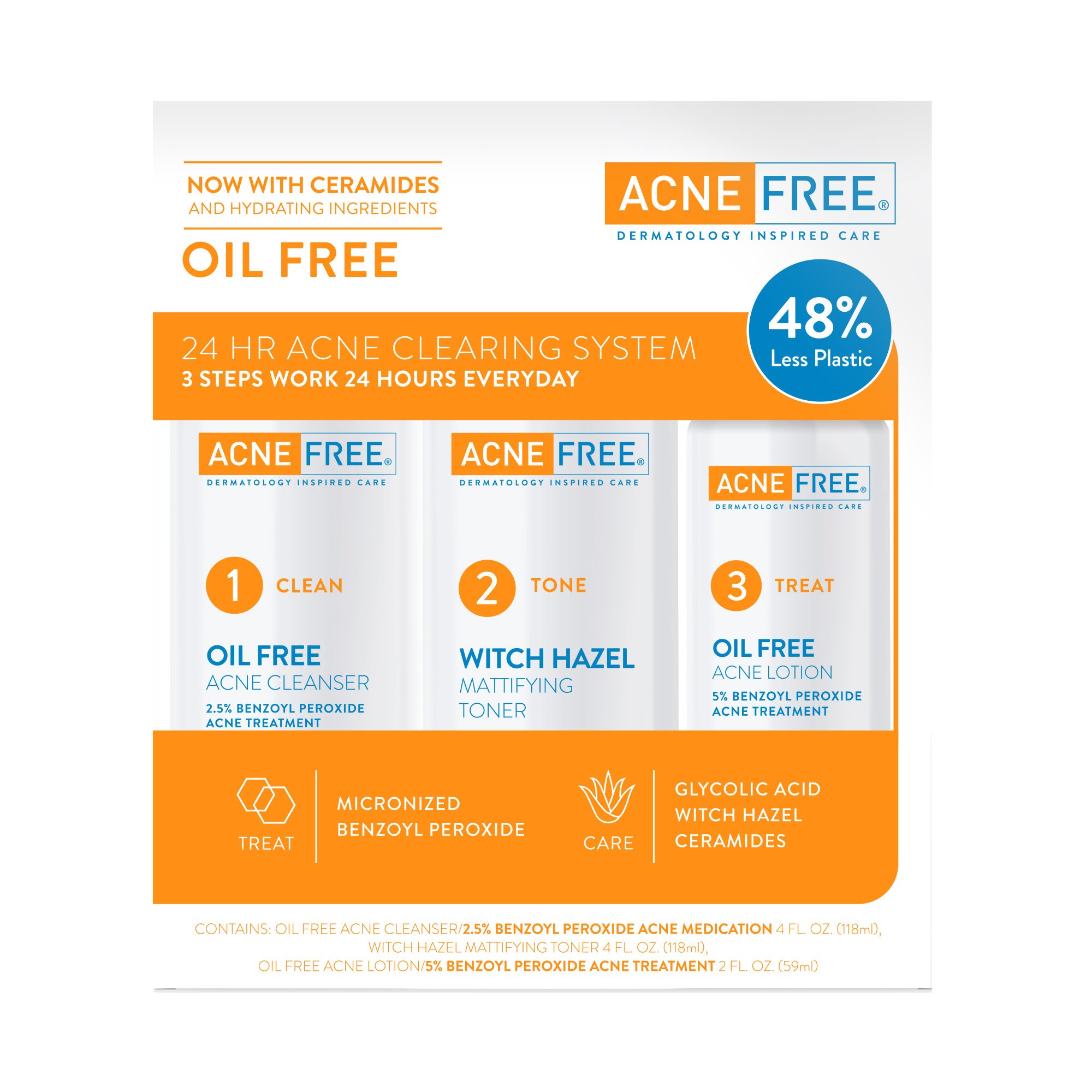 AcneFree Oil Free 24 Hour Acne Treatment Kit, 3 Step Acne Clearing ...