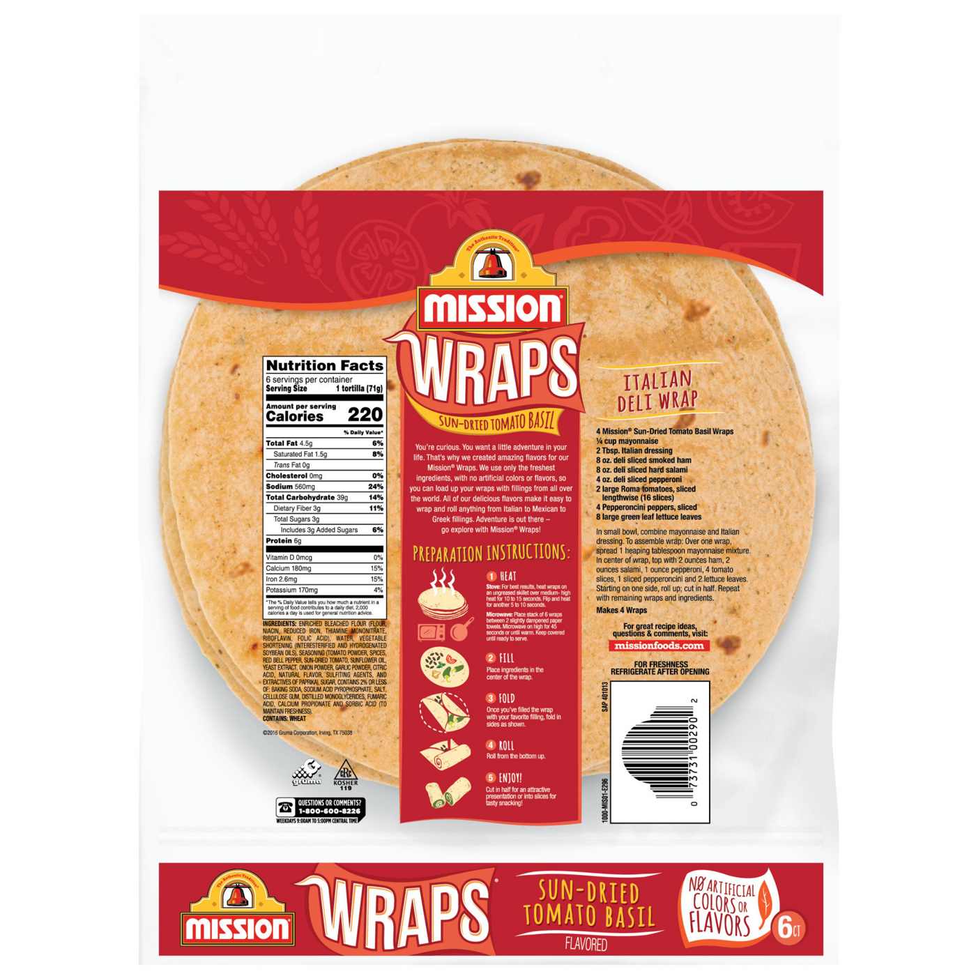 Mission Sun-Dried Tomato Basil Wraps 6 Count; image 6 of 7