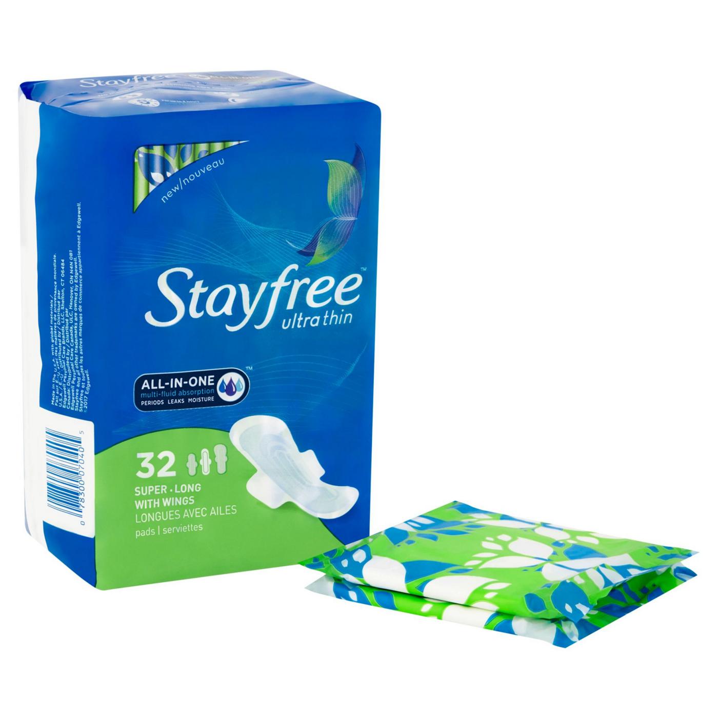 Stayfree Ultra Thin Super Long Pads With Wings, 32ct, Multi-Fluid