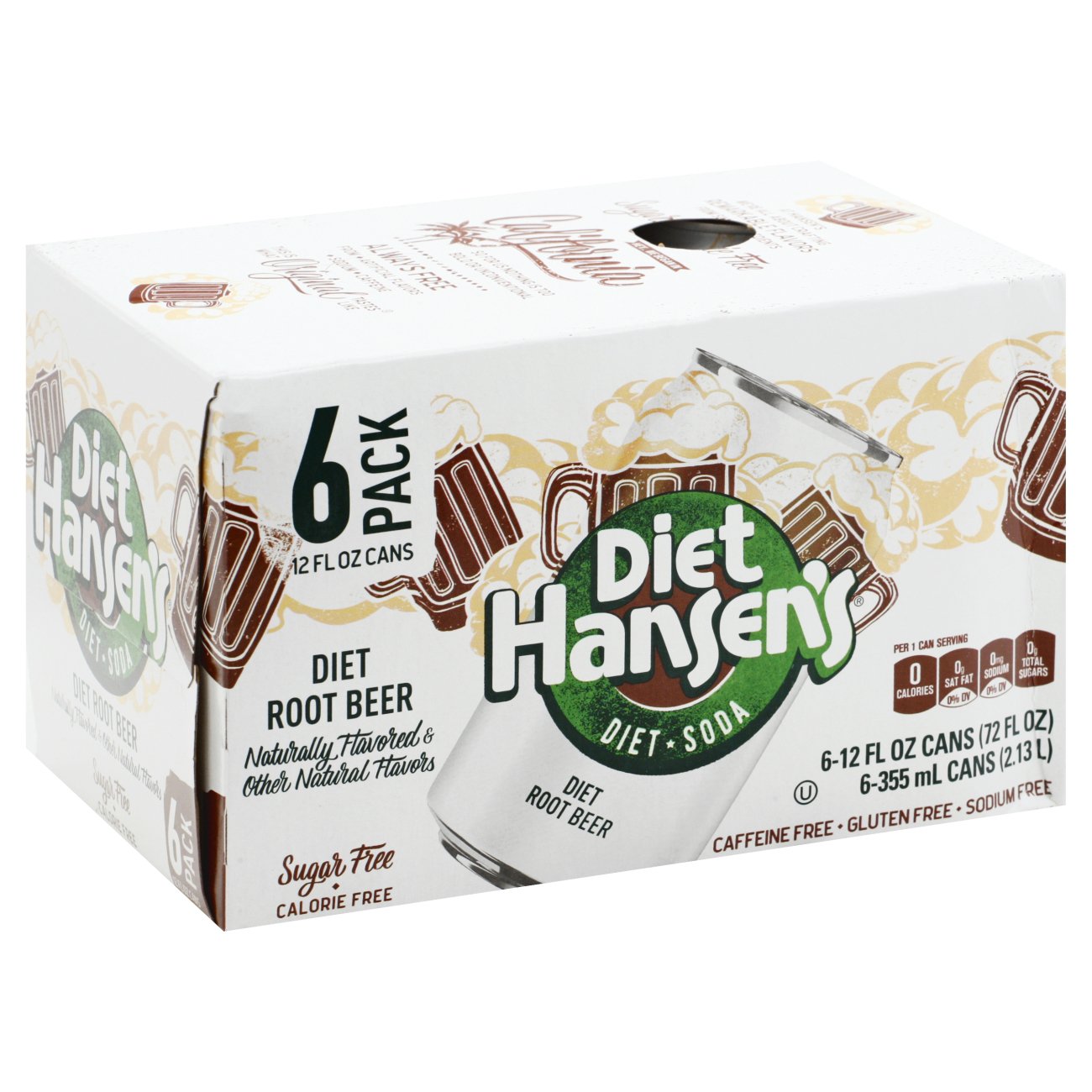 Hansen's Premium Sugar Free Creamy Root Beer Diet Soda 12 oz Cans