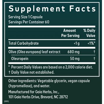 Gaia Herbs Single Herbs Olive Leaf Vegetarian Liquid Phyto-Caps