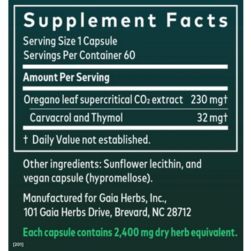 Gaia Herbs Single Herbs Oil Of Oregano Vegetarian Liquid Phyto-Caps