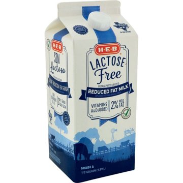 H-E-B Lactose Free 2% Reduced Fat Milk, 1/2 gal