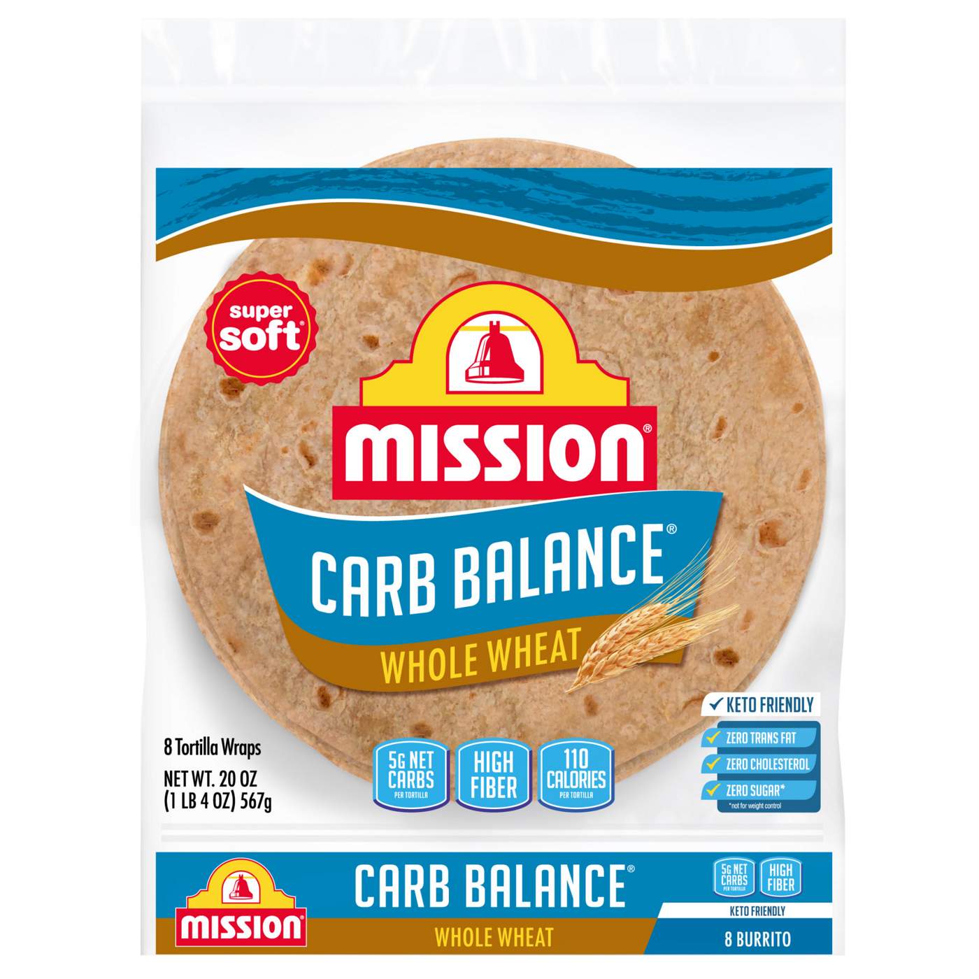 Mission Super Soft Carb Balance Whole Wheat Burrito Flour Tortillas 8 Count; image 1 of 7