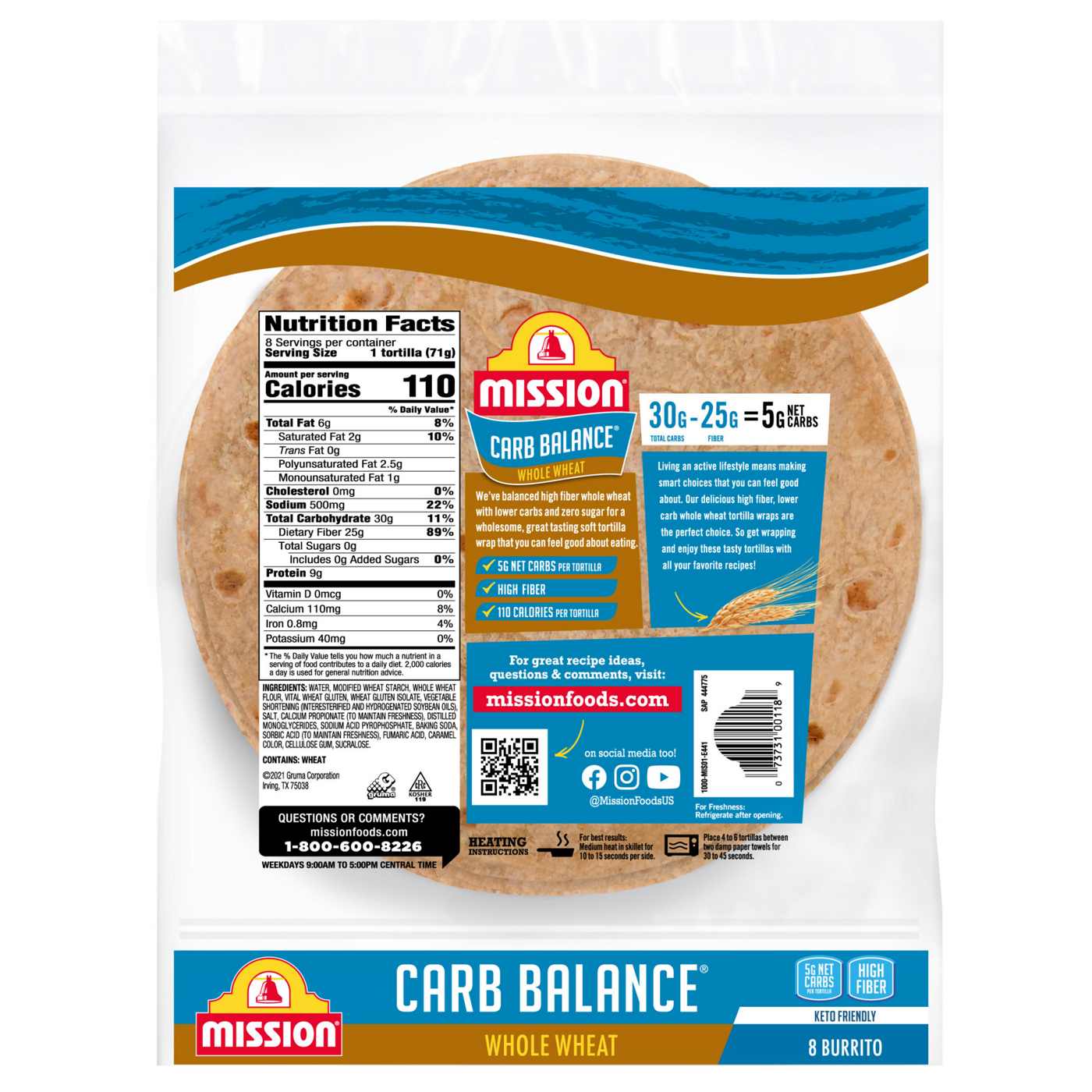 Mission Super Soft Carb Balance Whole Wheat Burrito Flour Tortillas 8 Count; image 6 of 7