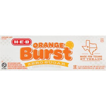 H-E-B Zero Sugar Orange Burst Soda 12 pk Cans