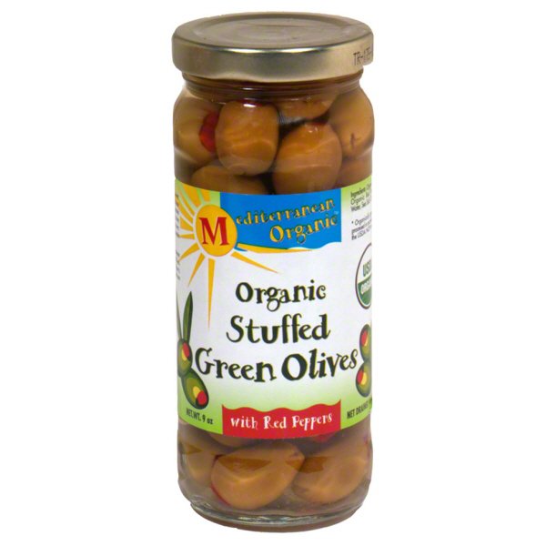 Mediterranean Organic Stuffed Green Olives with Red Peppers Shop
