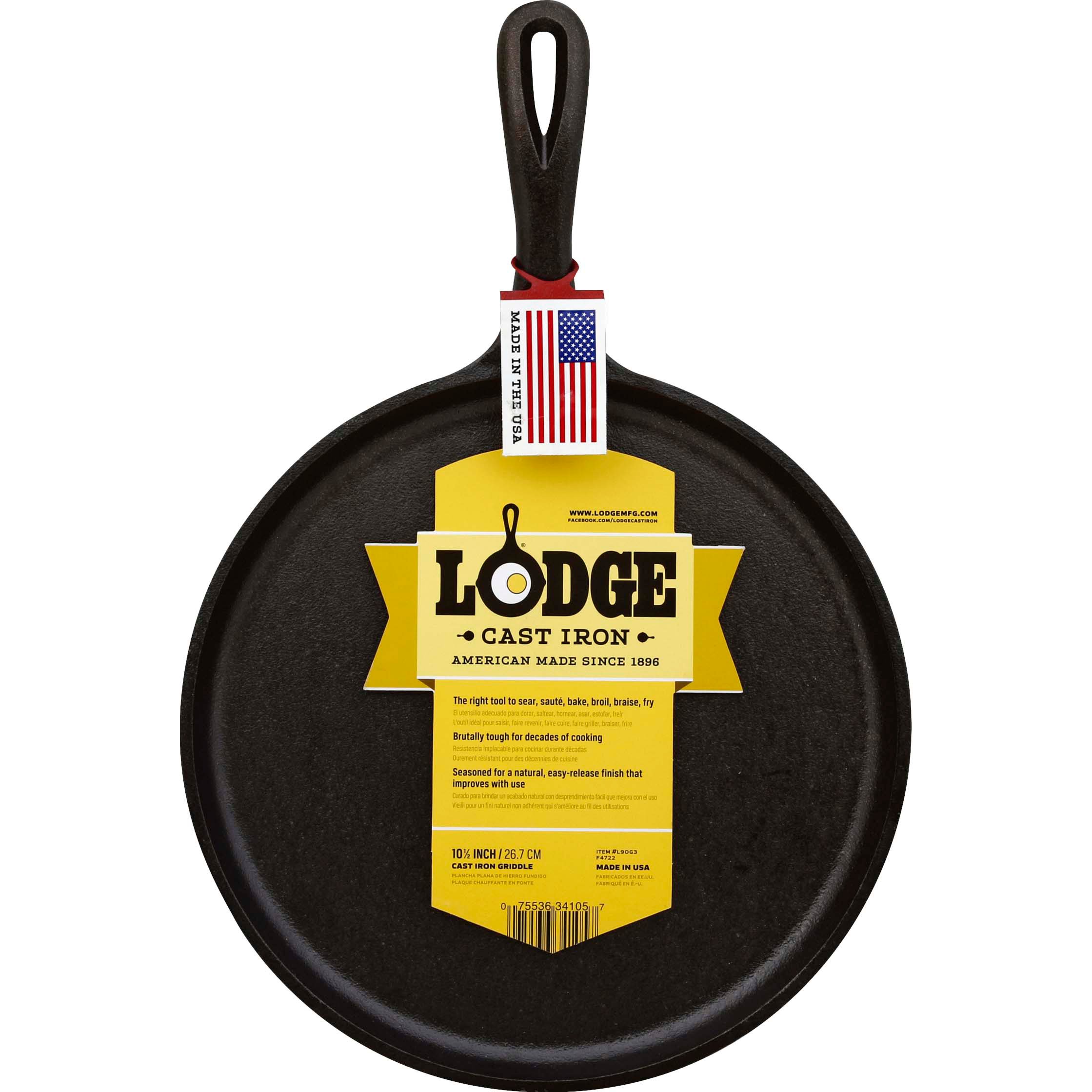 Lodge 26.67 cm 10.5 inch Pre-Seasoned Cast Iron Round Griddle Pancake Pan