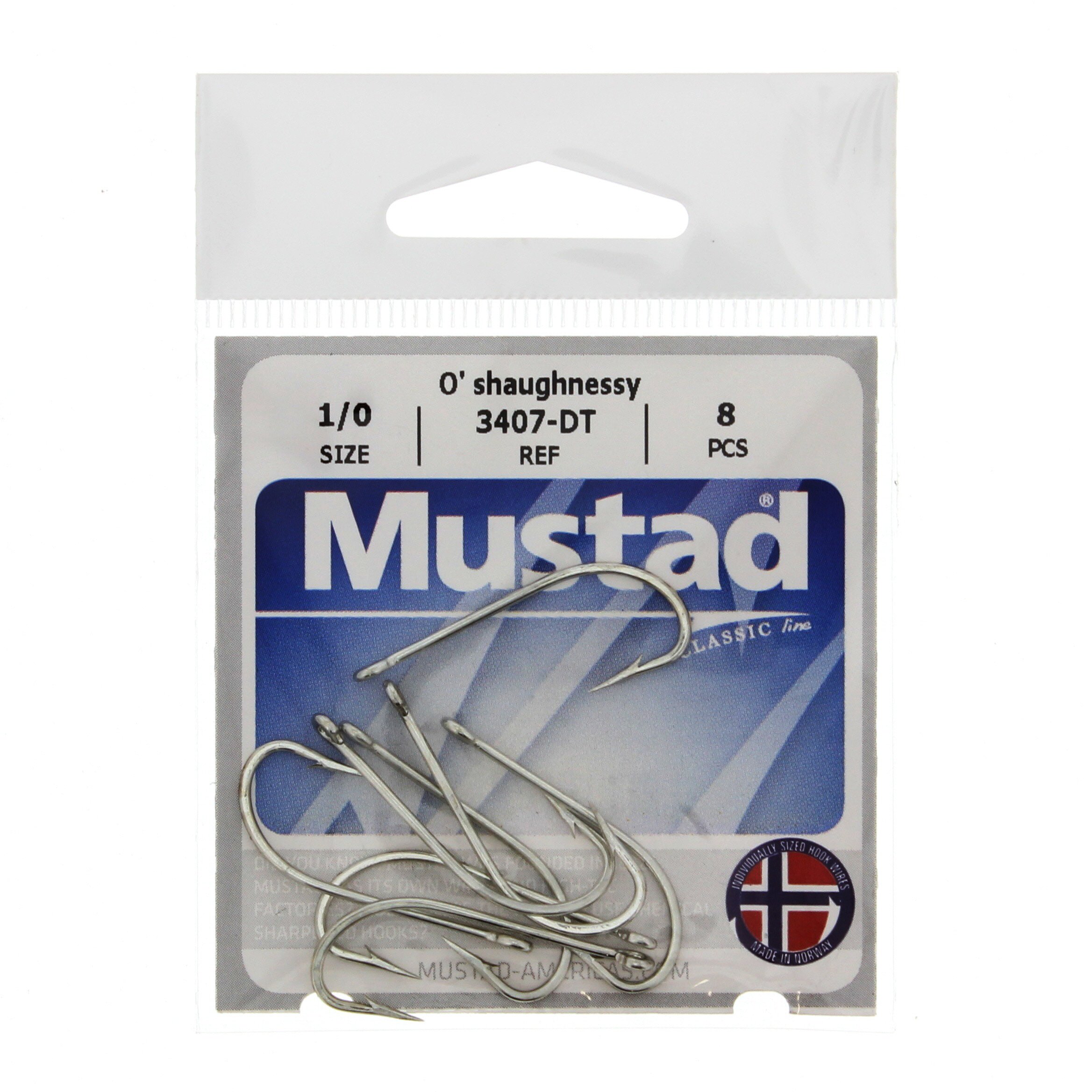 Mustad 3407-DT O'shaughnessy Hooks, Size 1/0