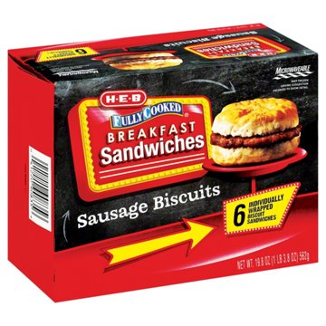 H-E-B Frozen Breakfast Biscuit Sandwiches - Sausage, 6 ct